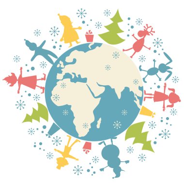 Happy Christmas personage and planet Earth clipart