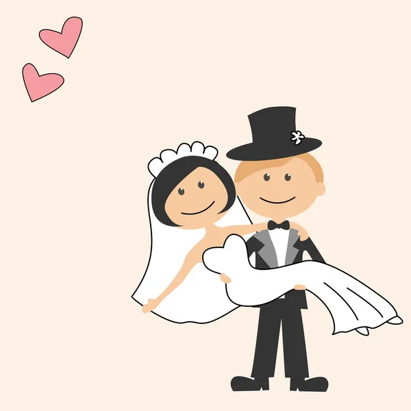 Komik gelin ve damat ile düğün davetiyesi — Stok Vektör