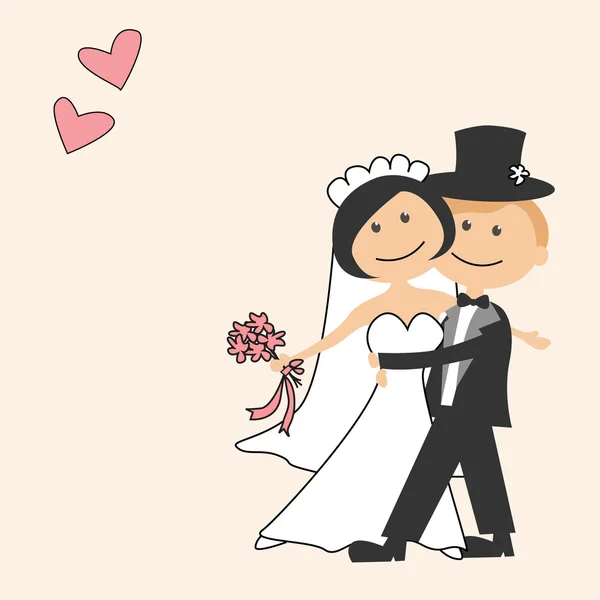 Convite de casamento com noiva engraçada e noivo — Vetor de Stock