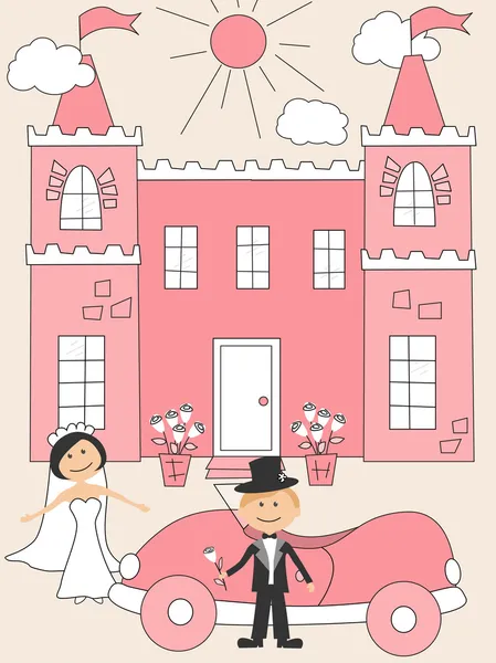 Pozvánka na svatbu s legrační nevěsta a ženich — Stockový vektor