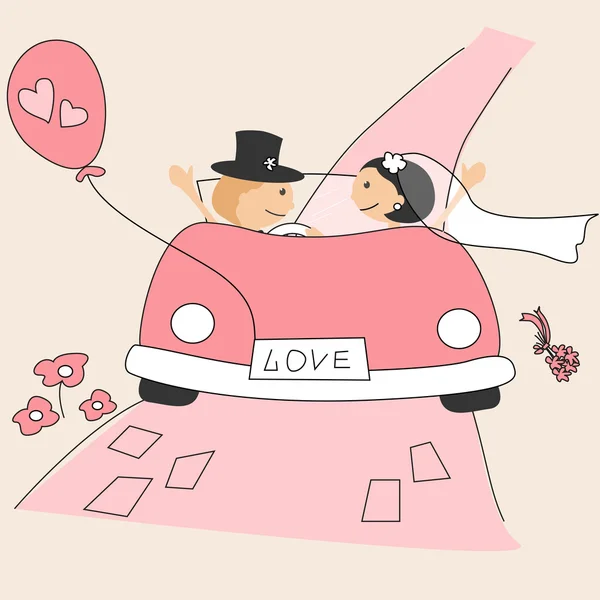 Uitnodiging voor bruiloft met grappige bruid en bruidegom — Stockvector