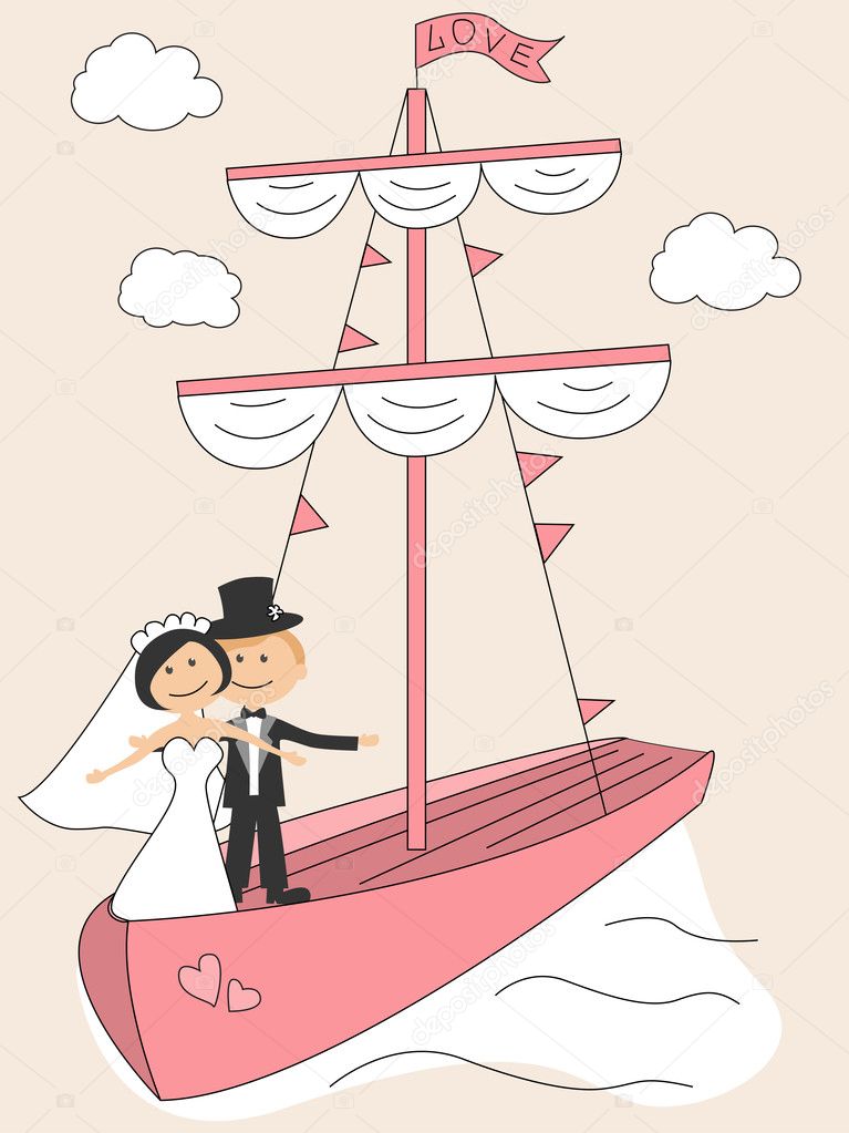 Wedding invitation with funny bride and groom
