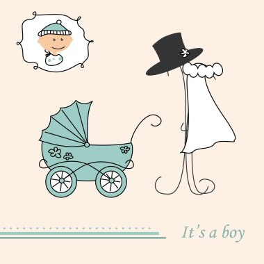 Baby boy arrival announcement retro card clipart