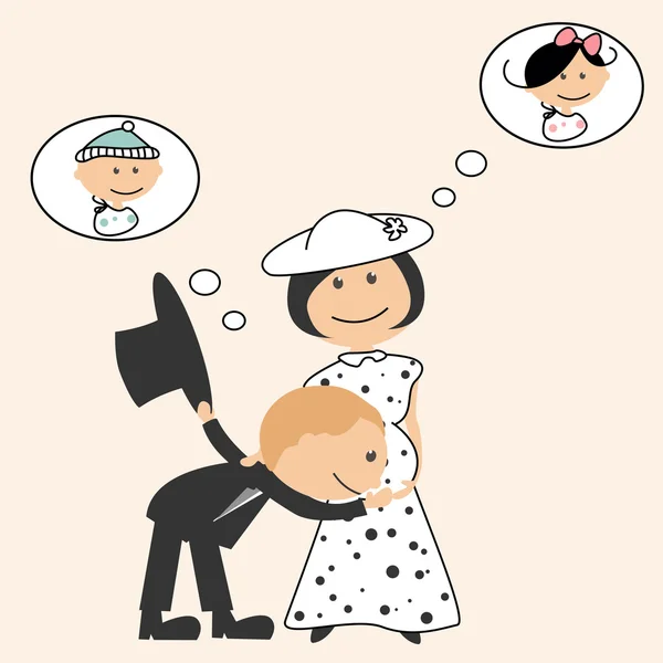 Vektorillustration mit schwangere Frau und Mann im Cartoon — Stockvektor