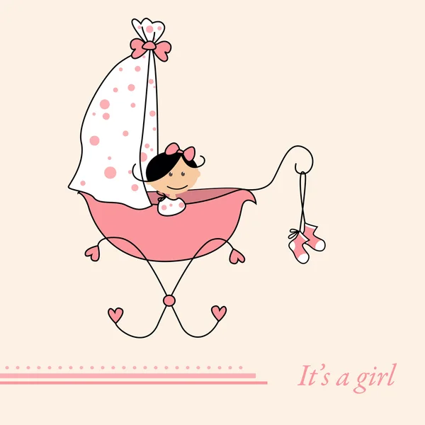 Bébé fille arrivée annonce carte rétro — Image vectorielle