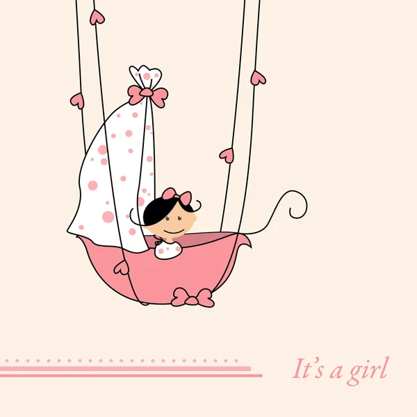 Baby girl arrival announcement retro card — Stock Vector