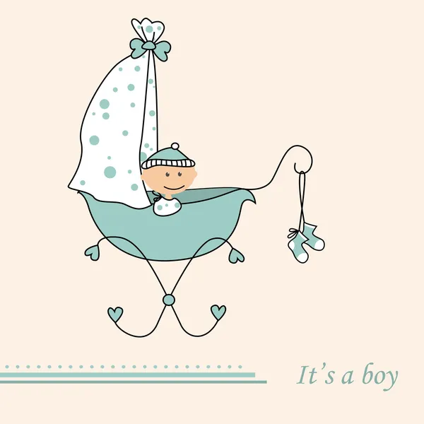 Ρετρό κάρτα ανακοίνωση άφιξης αγόρι μωρό — Διανυσματικό Αρχείο
