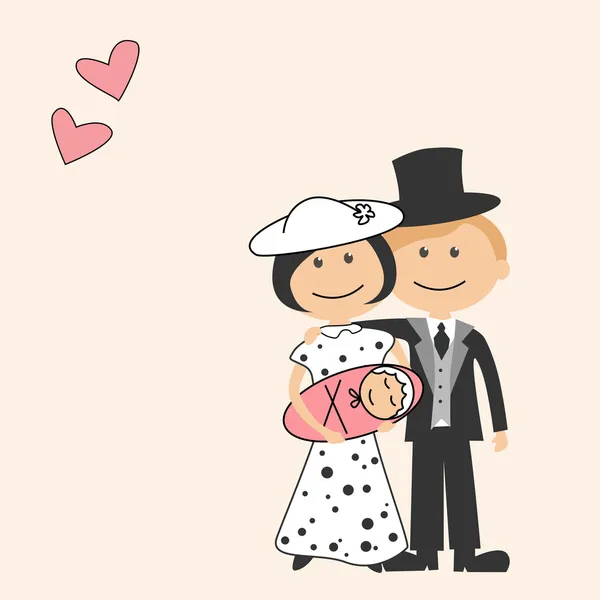 Illustration vectorielle avec famille de dessin animé avec nouveau-né — Image vectorielle