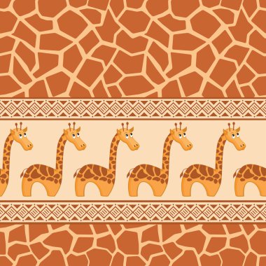 Seamless patterns with cute giraffe and giraffe skin. clipart