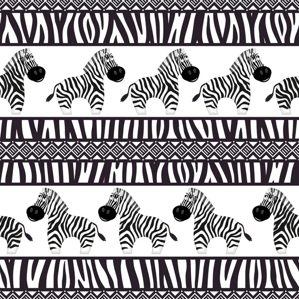 African seamless patterns with cute zebra and zebra skin. — Stock Vector