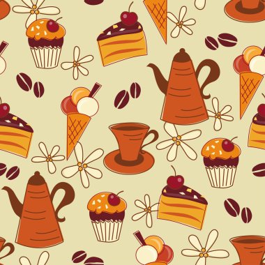 Cofffee and sweet seamless pattern clipart