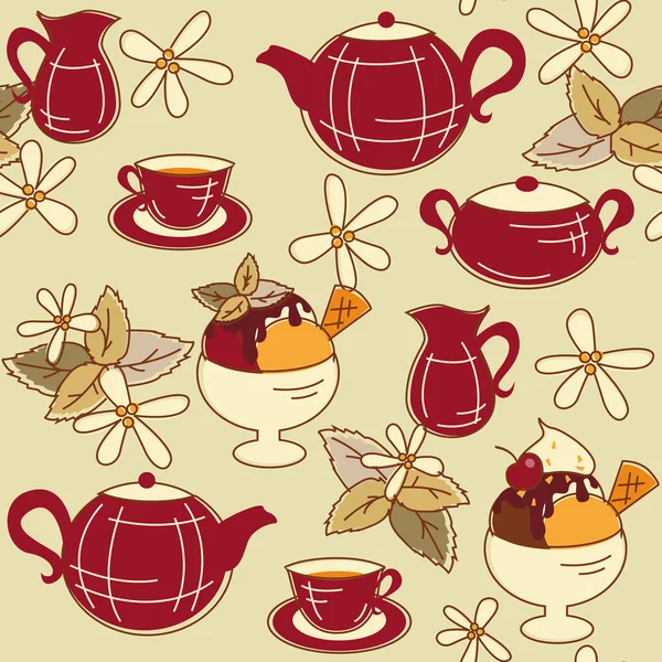 お茶とデザートとのシームレスなパターン — ストックベクタ