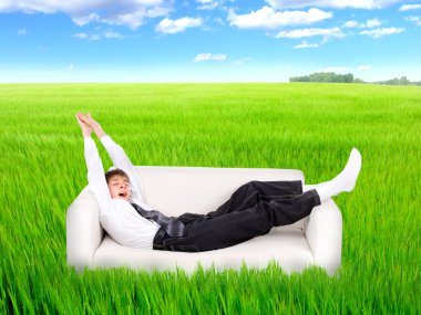 Teenager awake in the field clipart