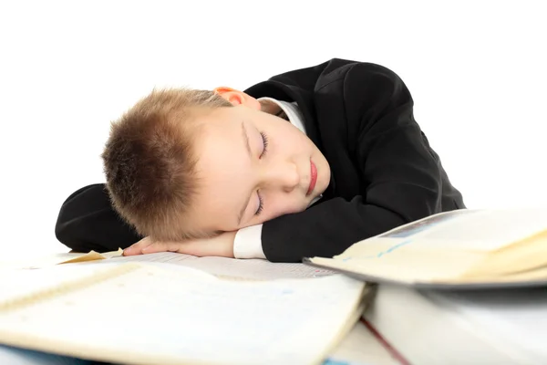 Уставший школьник — стоковое фото