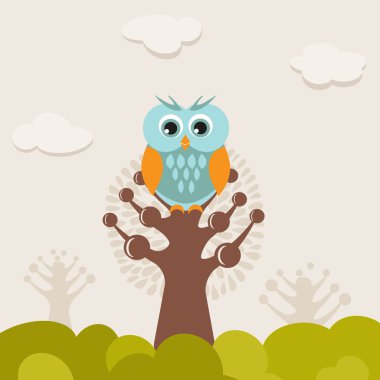 Cute owl on the tree clipart