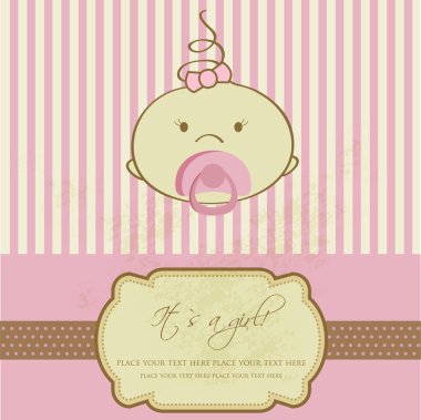 Vintage baby girl arrival announcement card. clipart