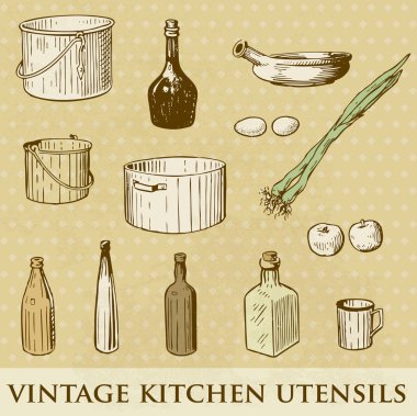  set of vintage kitchen utensils clipart