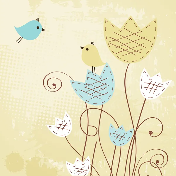 鳥と花を持つビンテージ背景 — ストック写真