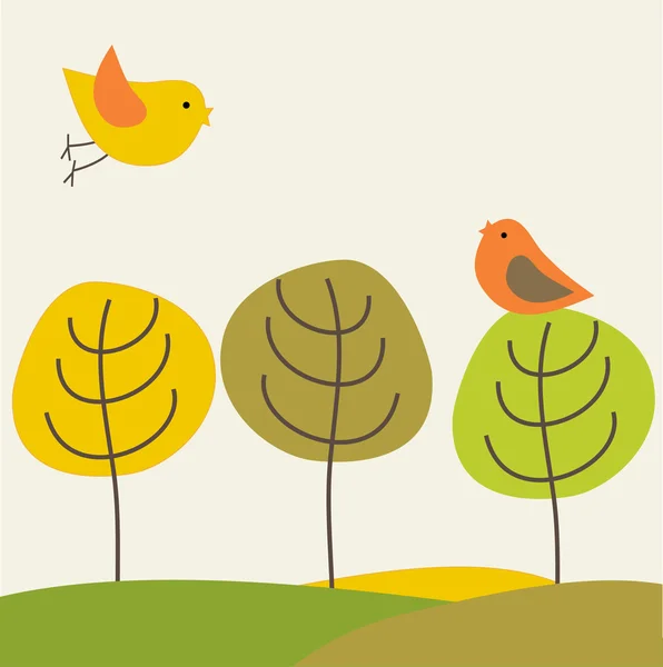 木に鳥とビンテージ背景 — ストック写真