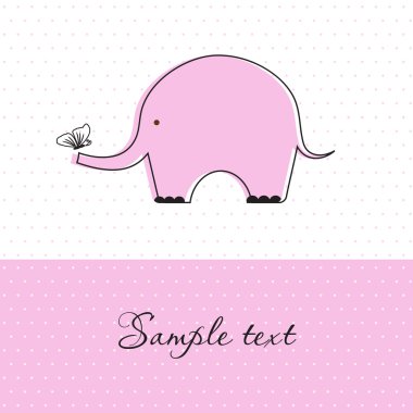 Baby girl shower card with cute elephant and butterfly clipart