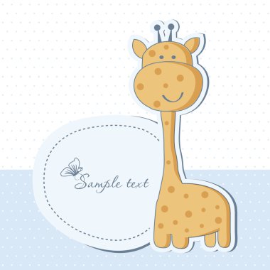 Baby boy shower card with cute giraffe clipart