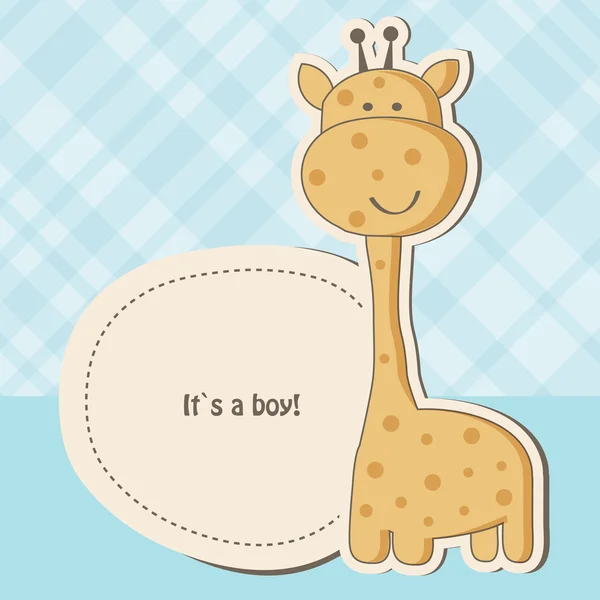 Chłopiec dziecko prysznicem karty ładny żyrafa — Zdjęcie stockowe