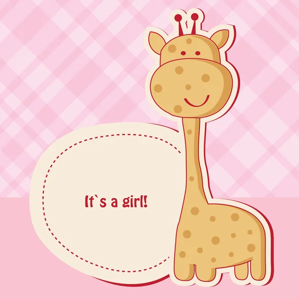 Cartão de chuveiro menina bebê com girafa bonito — Fotografia de Stock