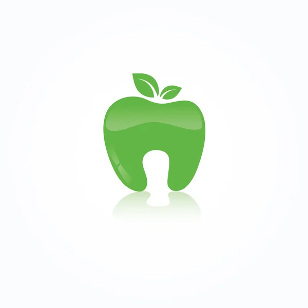 Ekologiczny symbol ludzkiego zęba jako zielone jabłko z liściem — Zdjęcie stockowe