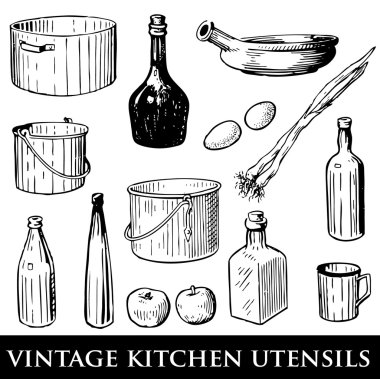  set of vintage kitchen utensils clipart