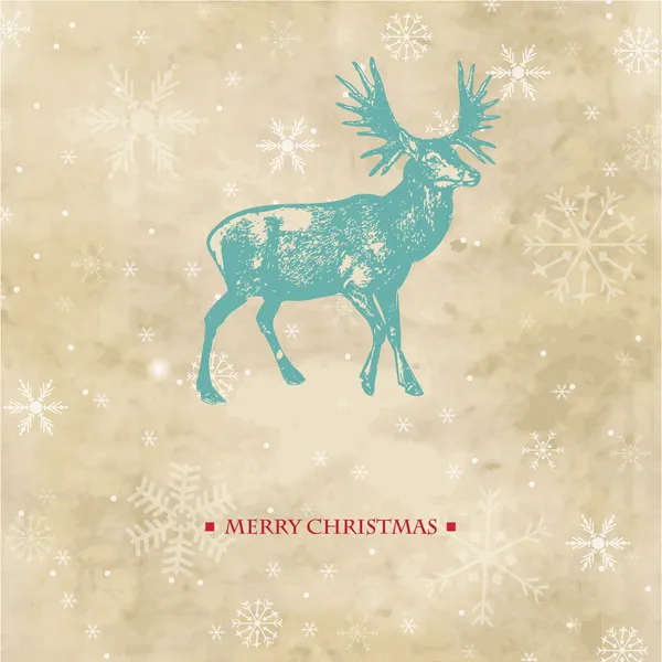 Vintage christmas card with reindeer and snowflakes — Stock Photo, Image