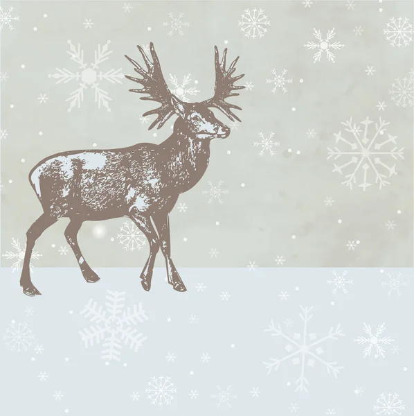 Biglietto di Natale vintage con renne e fiocchi di neve — Foto Stock