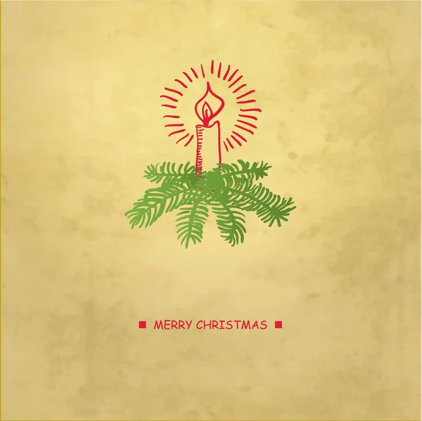 Винтажная рождественская открытка со свечой и елкой — стоковое фото
