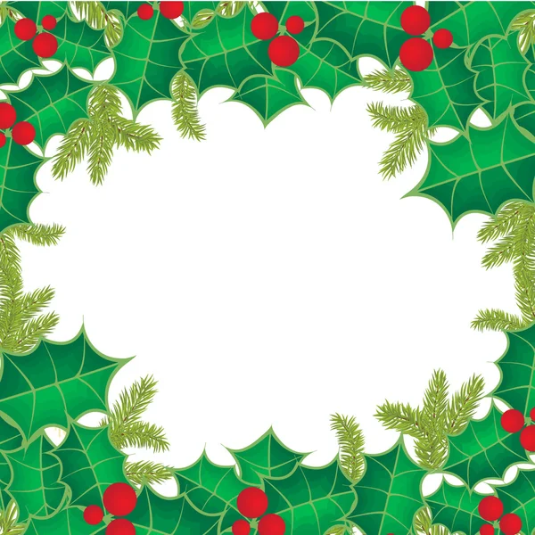 Moldura de Natal com folhas de baga azevinho — Fotografia de Stock