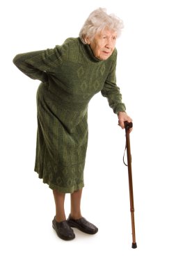 Grandmother holding a cane on white background clipart