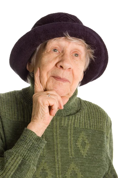 Retrato de la anciana aislada en blanco — Foto de Stock