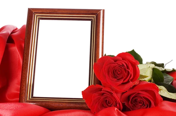 stock image Red rose with a framework for a photo