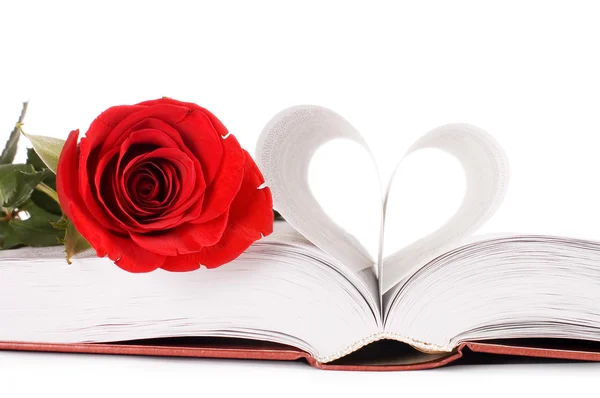 Beautiful red rose on the book isolated — Stock Photo, Image