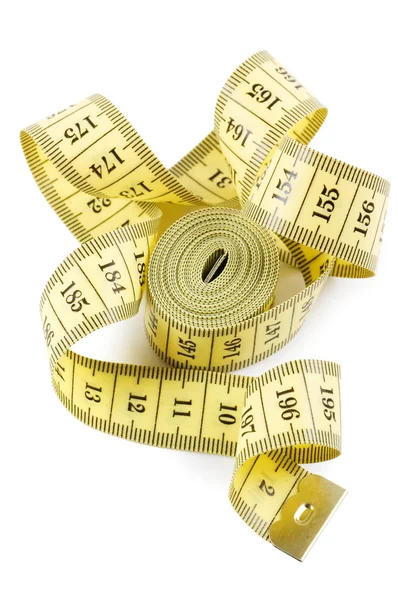 Yellow measuring tape isolated on white background — Stock Photo, Image