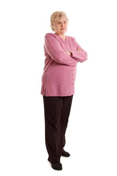 De oudere vrouw geïsoleerd op witte achtergrond — Stockfoto