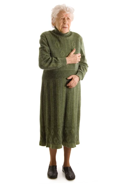 A mulher idosa isolada em branco — Fotografia de Stock