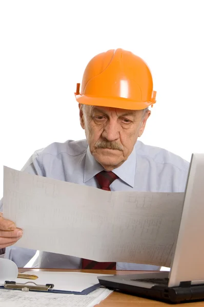 Engineer at the computer isolated — Stock Photo, Image