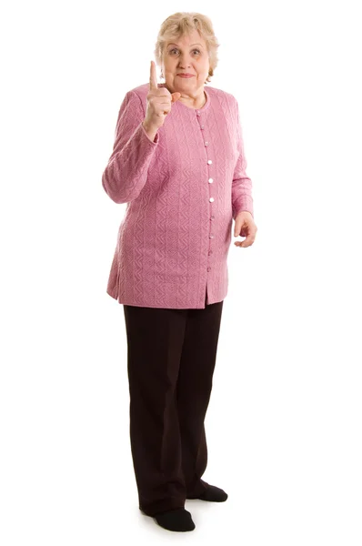 Oudere vrouw bedreigt met een vinger — Stockfoto