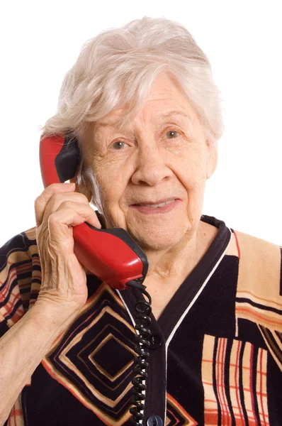 Mulher idosa fala ao telefone — Fotografia de Stock