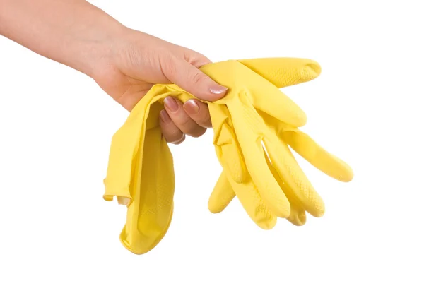 Hand met handschoen geïsoleerd over Wit — Stockfoto