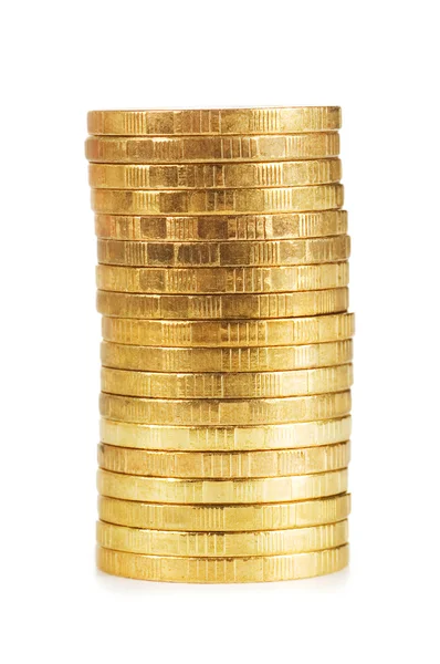Monedas de oro aisladas sobre fondo blanco — Foto de Stock