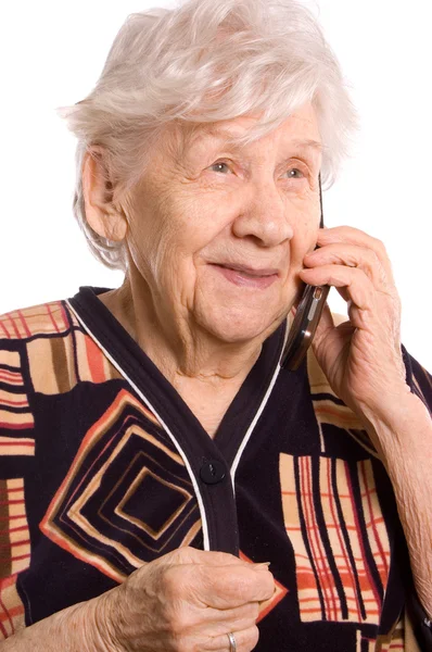 这位老妇在电话上讲话 — 图库照片