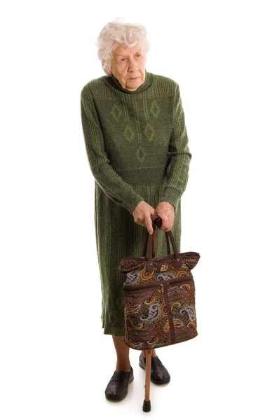 Пожилая женщина изолирована на белом — стоковое фото