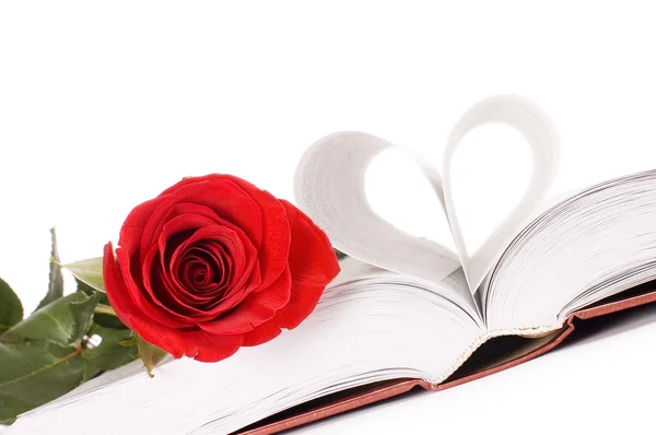 Piękna czerwona róża na książki — Zdjęcie stockowe