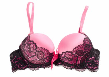 Pink lacy bra isolated on white clipart