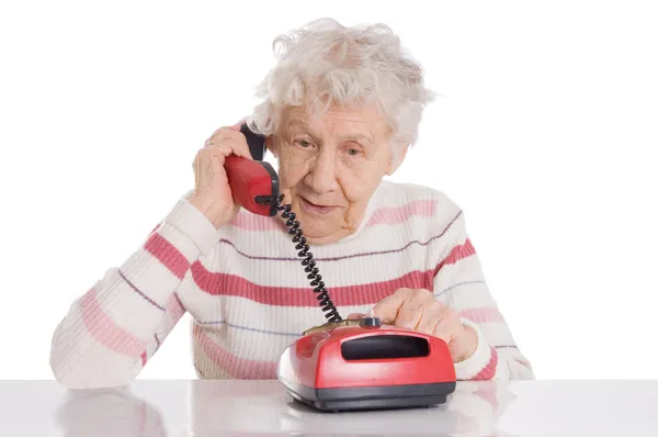 La anciana habla por teléfono — Foto de Stock
